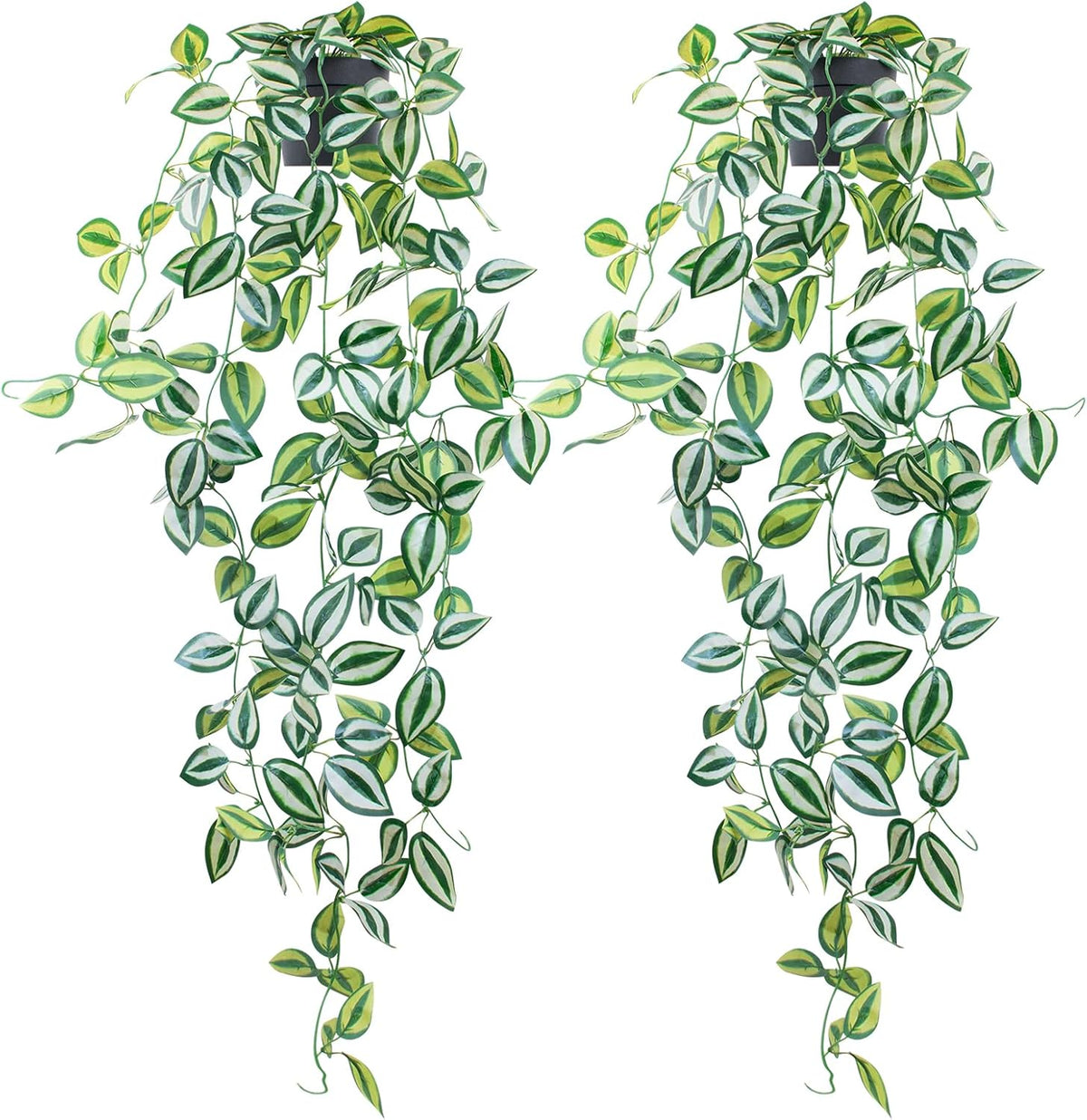 LOYWREE 2 Pack Fake Hanging Plants - Small Potted Plants with Green Eyebrow-Leaf Trailing Vines