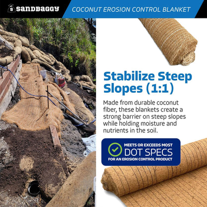 Sandbaggy Coconut Erosion Control Blanket – 3.75 ft x 120 ft Coir Mat for Soil Retention, Slope
