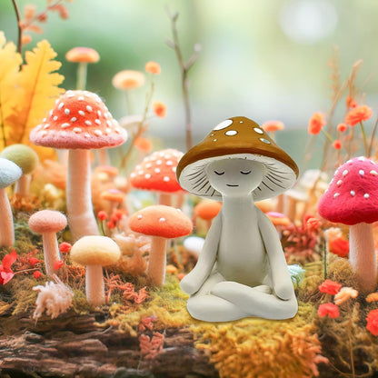 Meditation Mushroom Resin Statue - Cute Meditation Mushroom Statue for Desk Living Room Resin