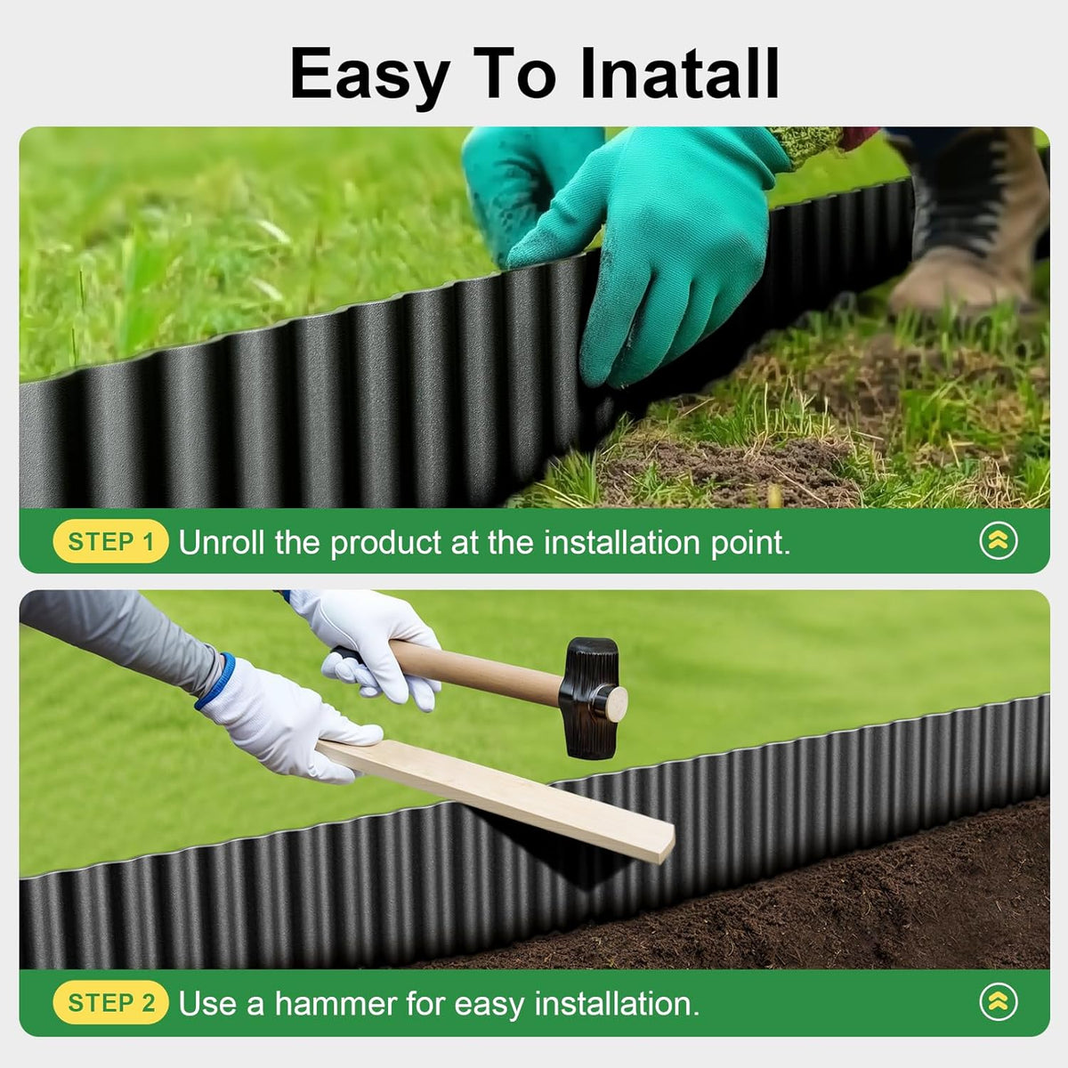 Land Guard Corrugated Garden Edging Border, 6"×25' Landscape Paver Edging, Tall Landscape Edging