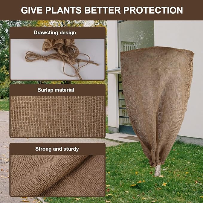 Svepndic 2PCS 47''x40'' Reusable Warm Burlap Winter Plant Cover Bags with Drawstring Burlap Plant