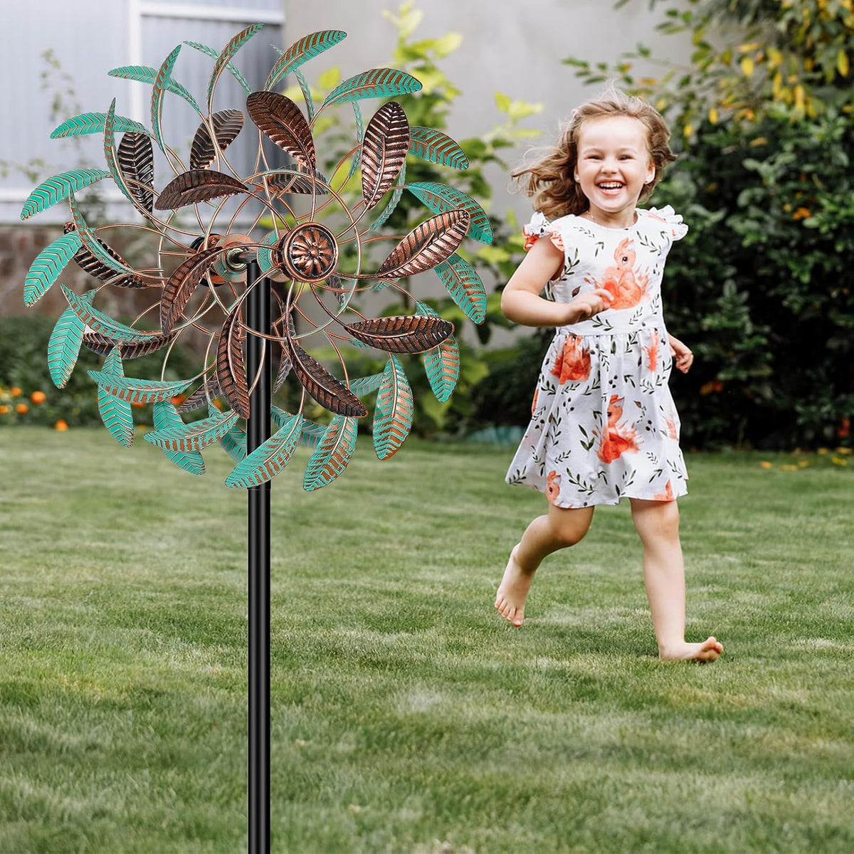 360° Wind Spinners Outdoor, Wind Sculptures Windmill with Metal Stake, Kinetic Large Metal Yard Art
