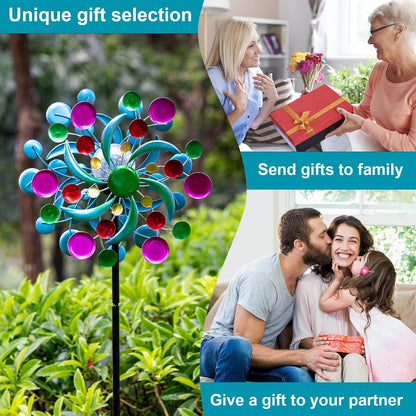 360° Wind Spinners Outdoor with Solar Lights Colorful Dots Garden Decor Yard Lawn Art Decor for
