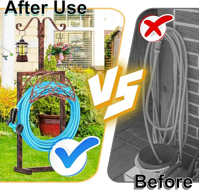 Garden Hose Holder Hanger Freestanding, Upgraded 4 Spikes Heavy Duty Storage Reel Stand with