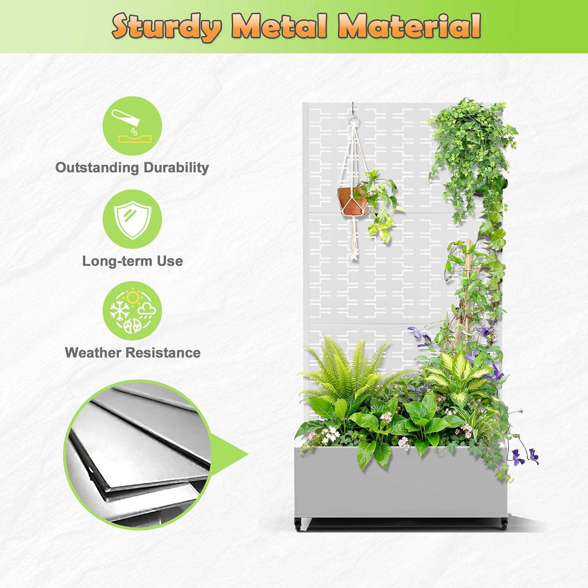 Metal Raised Garden Bed with Trellis, 2-in-1 Planter Box & Privacy Screen for Climbing Plants