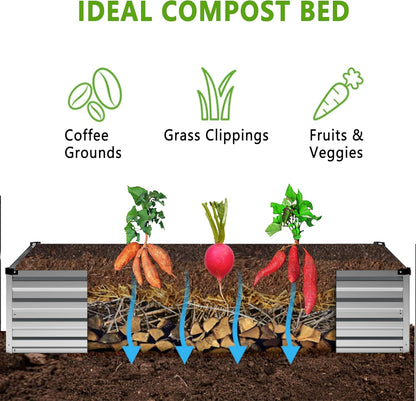 2PCS 12x4x1FT Galvanized Raised Garden Bed Kit,Vegetable Boxes-Rectangle Metal Flower Box,Large