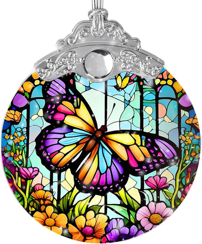 Butterfly Stained Glass Suncatcher, Christmas Tree Ornament, Holiday Decor, Gifts for Butterfly
