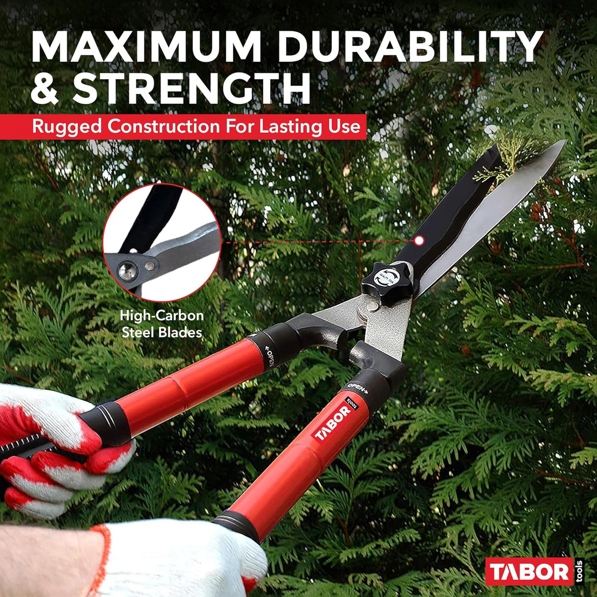 TABOR TOOLS B212A Telescopic Hedge Shears with Wavy Blade and Extendable Steel Handles. Extendable
