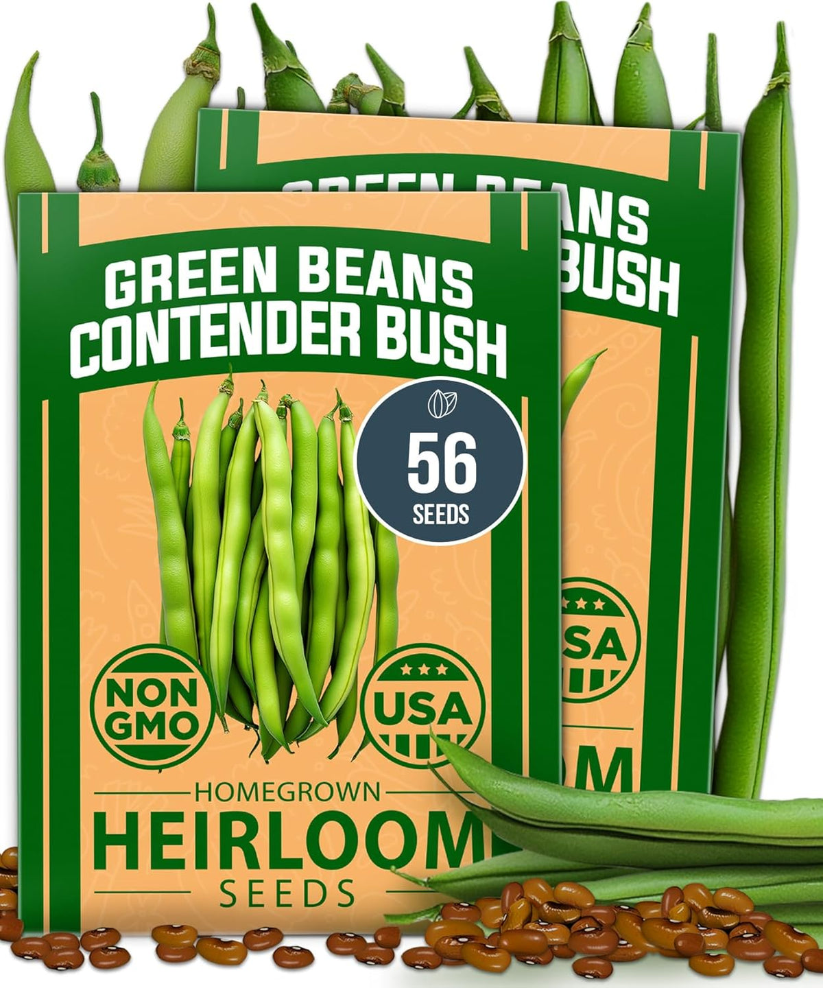 HOME GROWN Contender Bush Seeds - 56 𝗡𝗢𝗡-𝗚𝗠𝗢 𝗨𝗦𝗔-𝗦𝗢𝗨𝗥𝗖𝗘𝗗, Heirloom Green Beans for