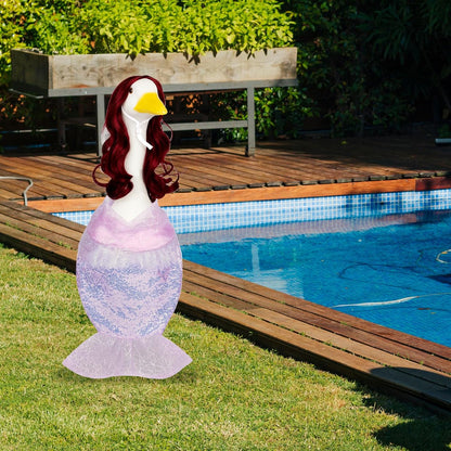 Mermaid Porch Goose Outfits with Red Wigs Colorful Mermaid Goose Costume for 23" Cute Porch Geese