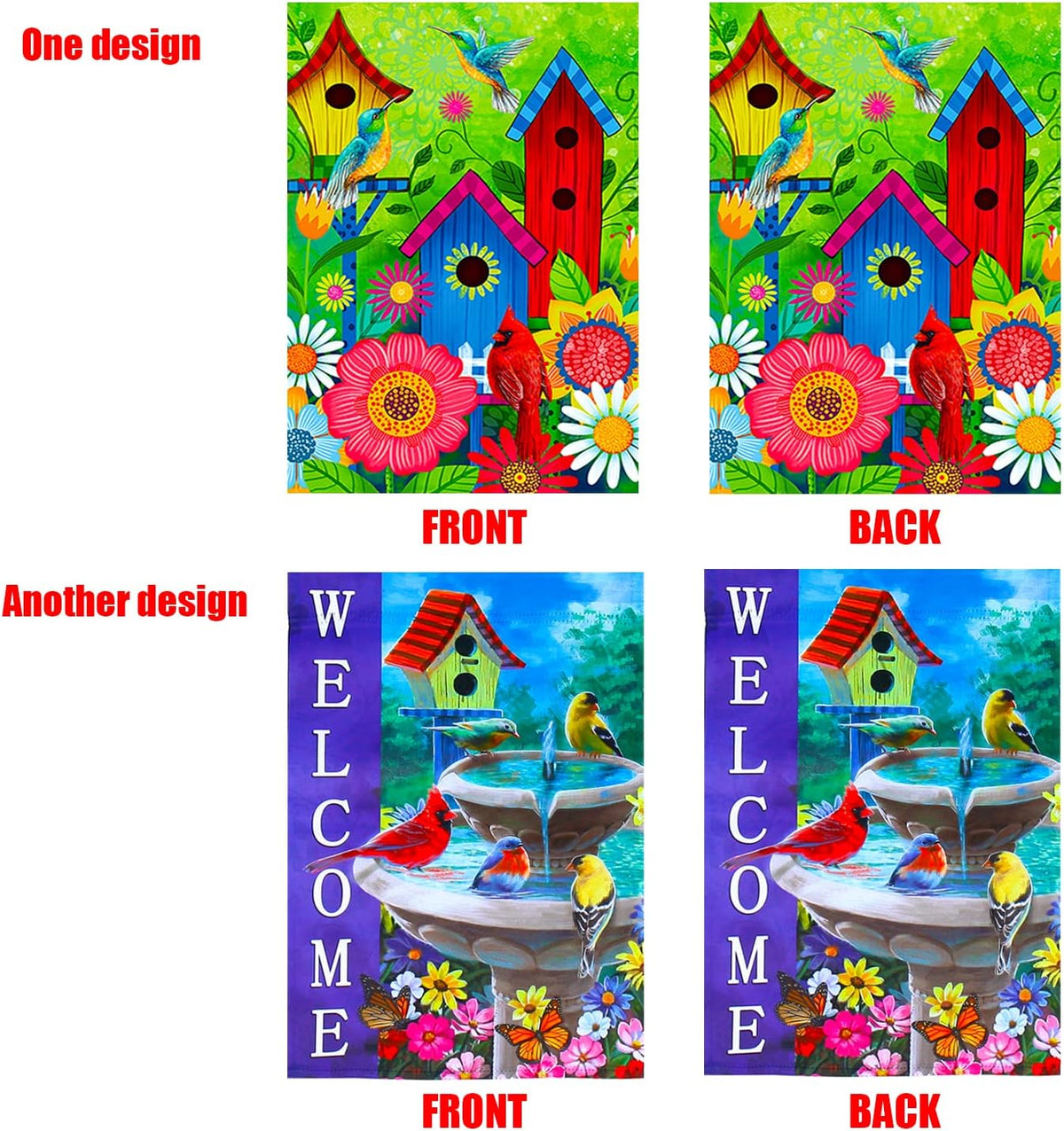 2 pieces spring summer bird garden flag welcome flag, vertical double-sided small yard flag 12 x 18