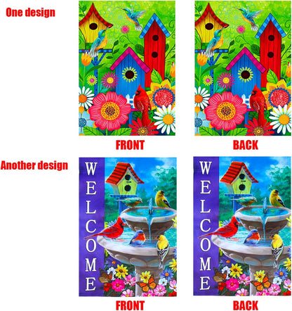 2 pieces spring summer bird garden flag welcome flag, vertical double-sided small yard flag 12 x 18
