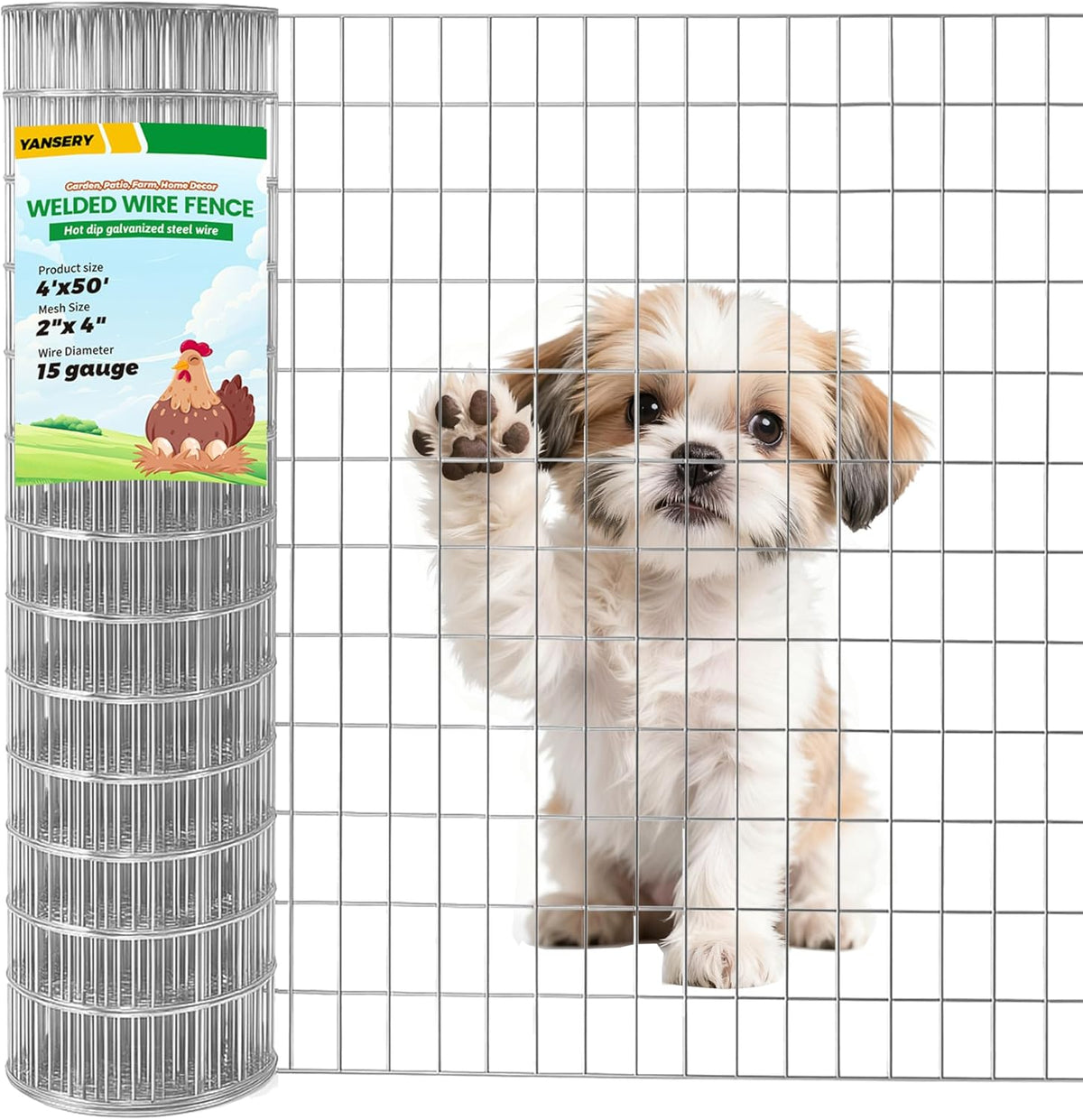 Welded Wire Fence, 4Ft x 50Ft 15Ga Chicken Wire Fencing, Garden Border Fencing Roll Metal Wire Mesh