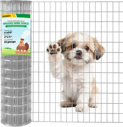 Welded Wire Fence, 4Ft x 50Ft 15Ga Chicken Wire Fencing, Garden Border Fencing Roll Metal Wire Mesh