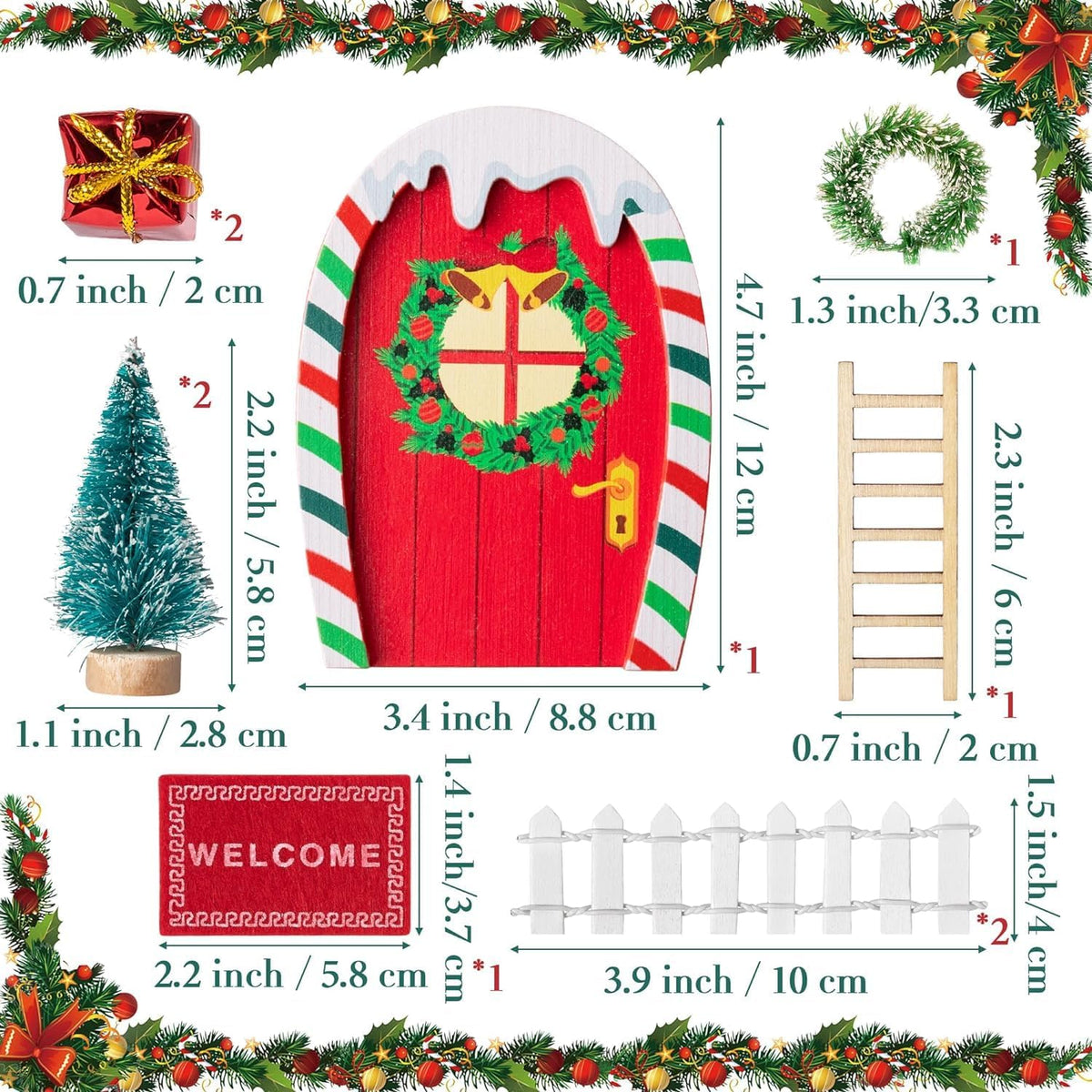 Haooryx 10Pcs Christmas Magic Miniature Tiny Fairy Wooden Doors Decorative Accessories, Welcome to