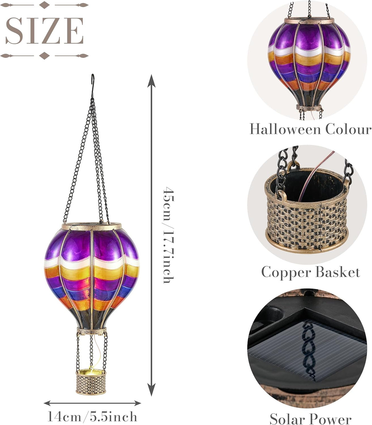 TERESA'S COLLECTIONS Hot Air Balloon Solar Lantern for Halloween Garden Decor, Flickering Flame