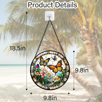 Stained Glass Window Hanging, Butterflies Flying in The Sky Suncatcher for Doors Home Sun Catchers