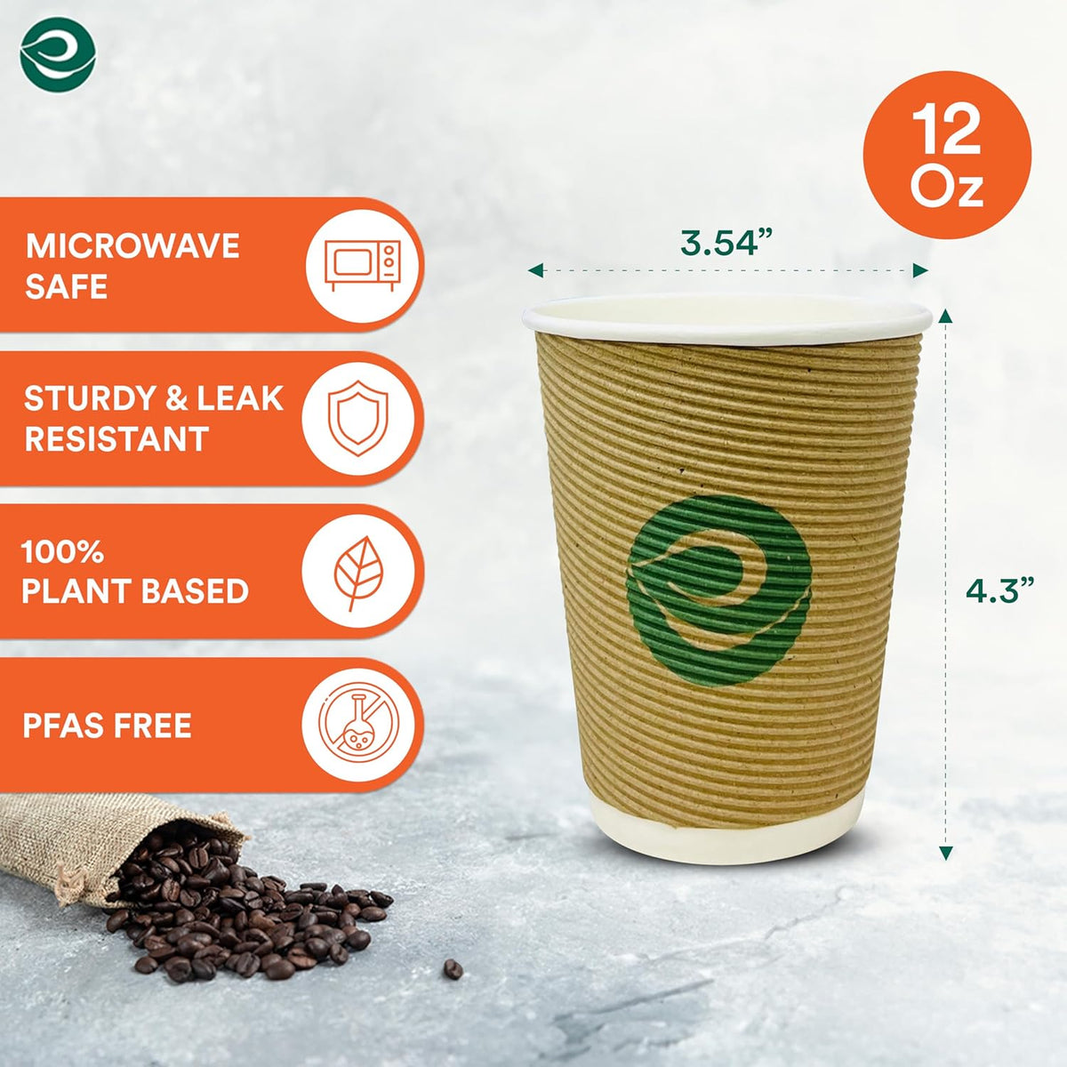 ECO SOUL 12oz Compostable Ripple Cups (100 Pack) – Biodegradable Paper Cups, Non-Toxic Disposable