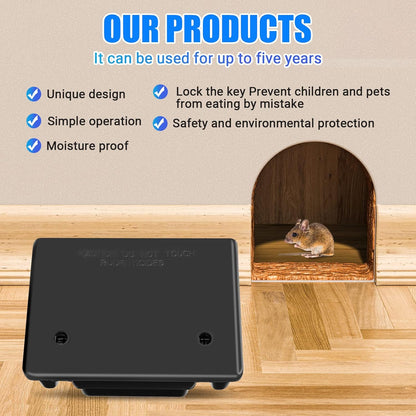 Qualirey 2 Pack Rat Bait Stations Large Rodent with Key Reusable Mouse Stations Mice Blocks Heavy