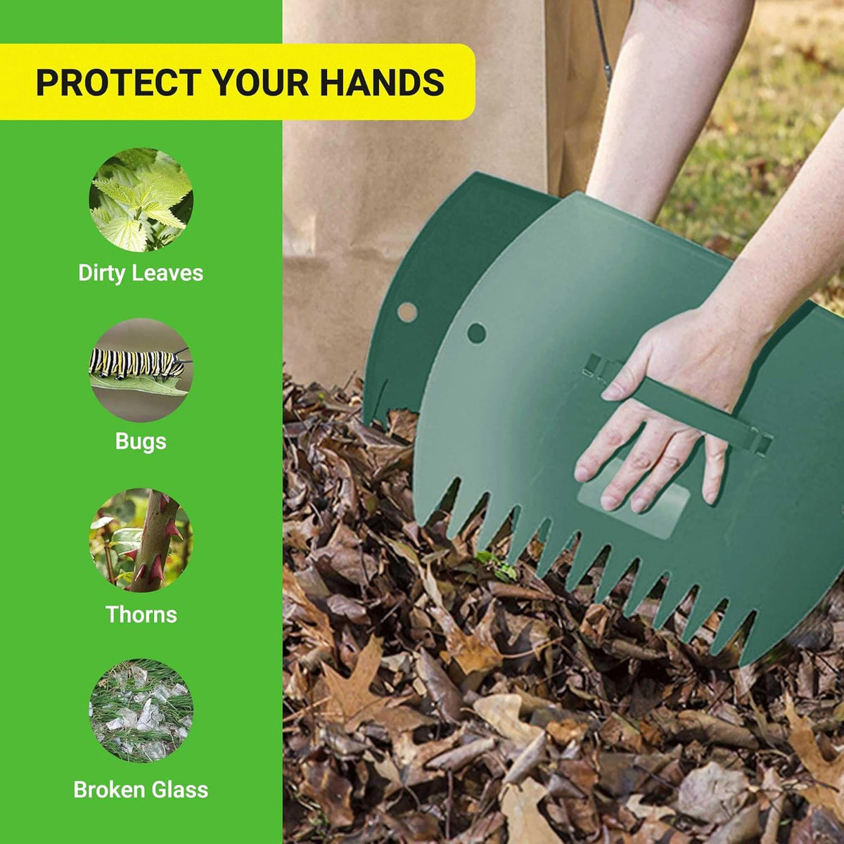 GardenHOME Leaf Scoops Hand Rakes, Large Leaf Grabbers for Yard Work and Garden Use, Clear and