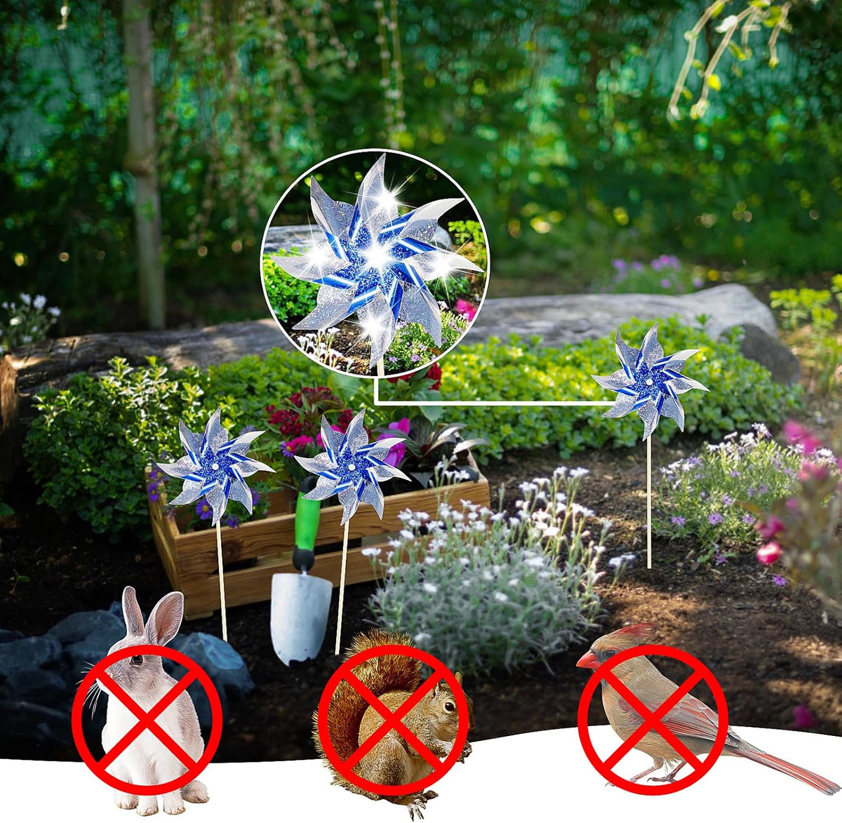 10 Pack Reflective Pinwheels for Yard and Garden, Wind Spinners Outdoor Bird Scare Devices, Sparkly