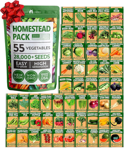 HOME GROWN 𝗨𝗦𝗔 𝗣𝗥𝗘𝗠𝗜𝗨𝗠 55 Vegetable Seeds Pack 28,000+ Non-GMO Heirloom Seeds for