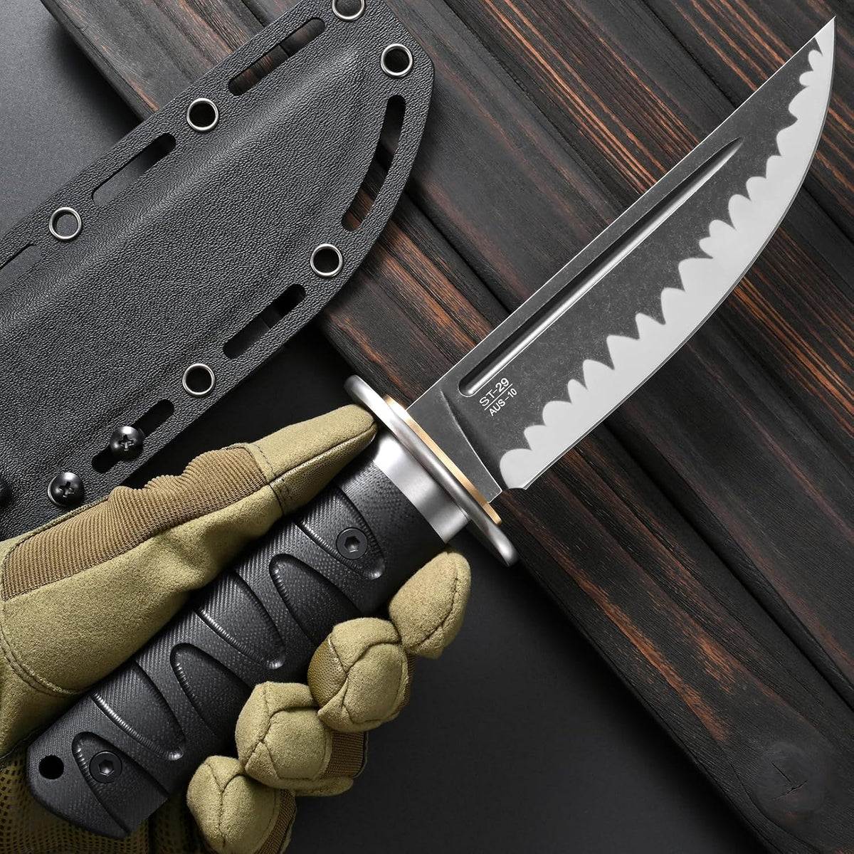 Sitivien ST29 Fixed Blade Knife, AUS-10 Steel Blade G10 Handle Full Tang Bowie Knife for Outdoor