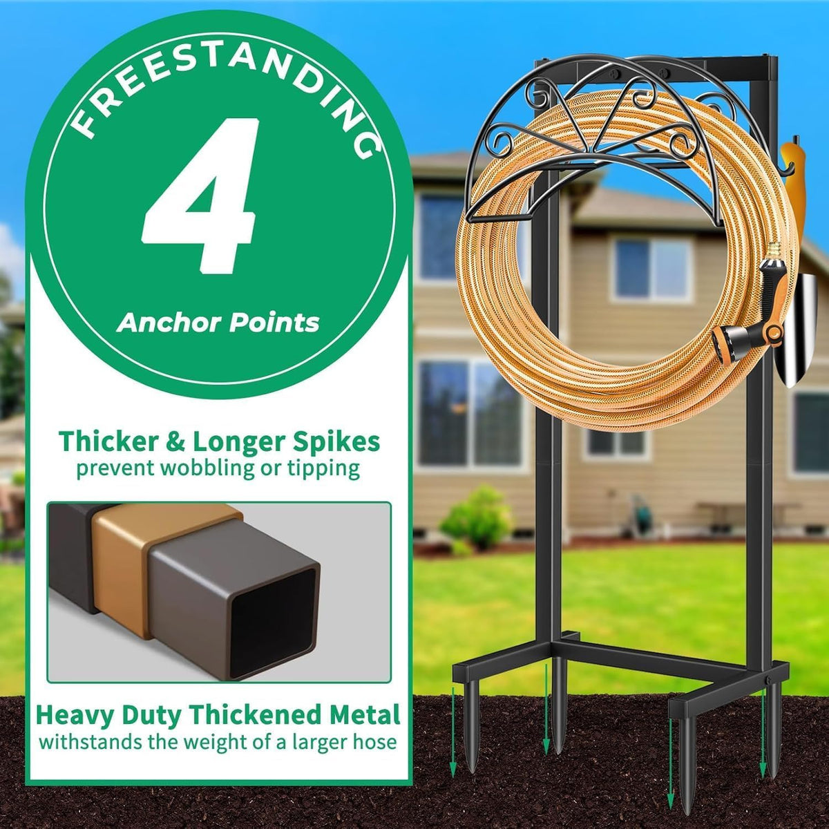TomCare Garden Hose Holder, Heavy Duty Stand for 160FT Hose with 4 Spikes