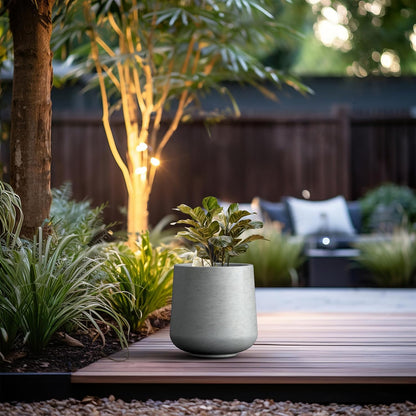 Kante 11.6" Dia Round Concrete Planter, Outdoor Indoor Large Plant Pots Containers with Drainage