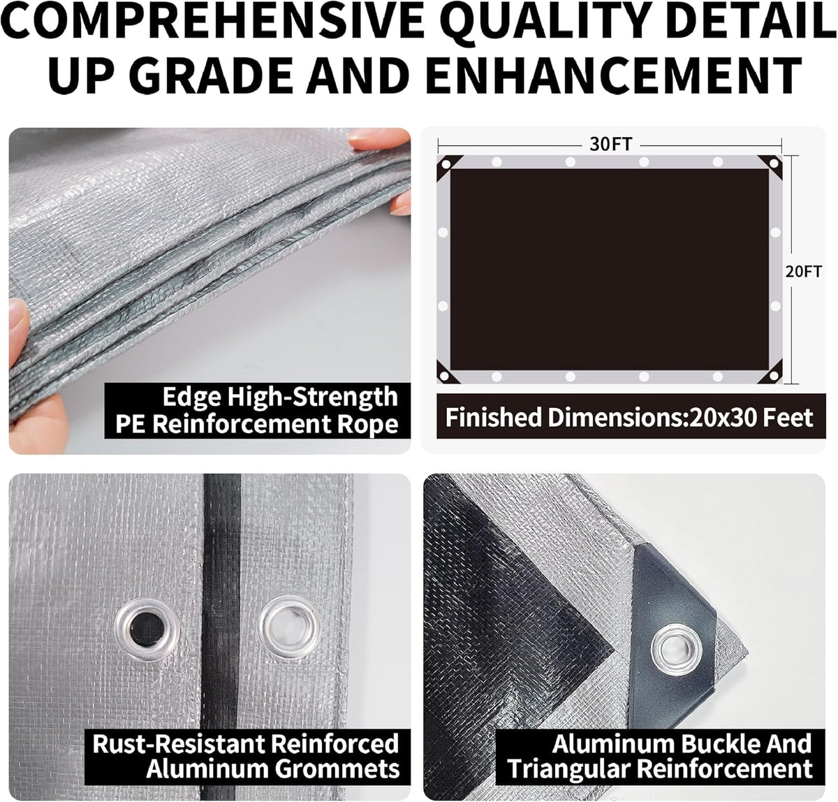 Tarp Heavy Duty 20x30ft Waterproof Tarps,10mil Uv Resistant,Multipurpose Silver/Black Tarps for