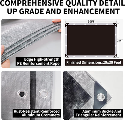 Tarp Heavy Duty 20x30ft Waterproof Tarps,10mil Uv Resistant,Multipurpose Silver/Black Tarps for