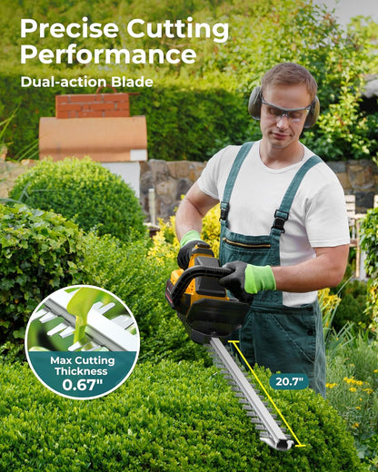 20'' Hedge Trimmer Cordless with 2pcs 4000mAh Battery, Electric Handheld Bush Clipper with