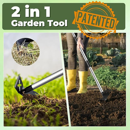 Weed Puller Tool with Long Handle - 60" Manual Weeder Remover Tool, 2 in 1 Hand Weed Rake and