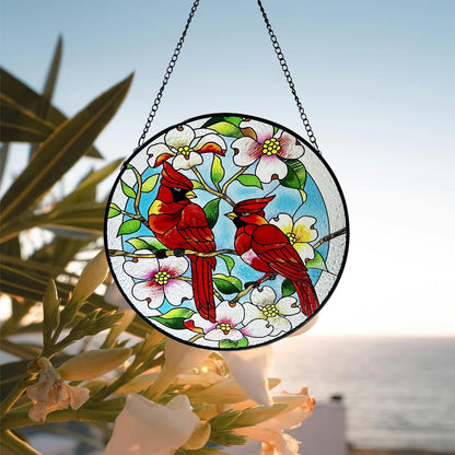 Cardinal Suncatcher Stained Glass, Cardinal Gifts for Women, Stained Glass Window Hanging，6.3 inch