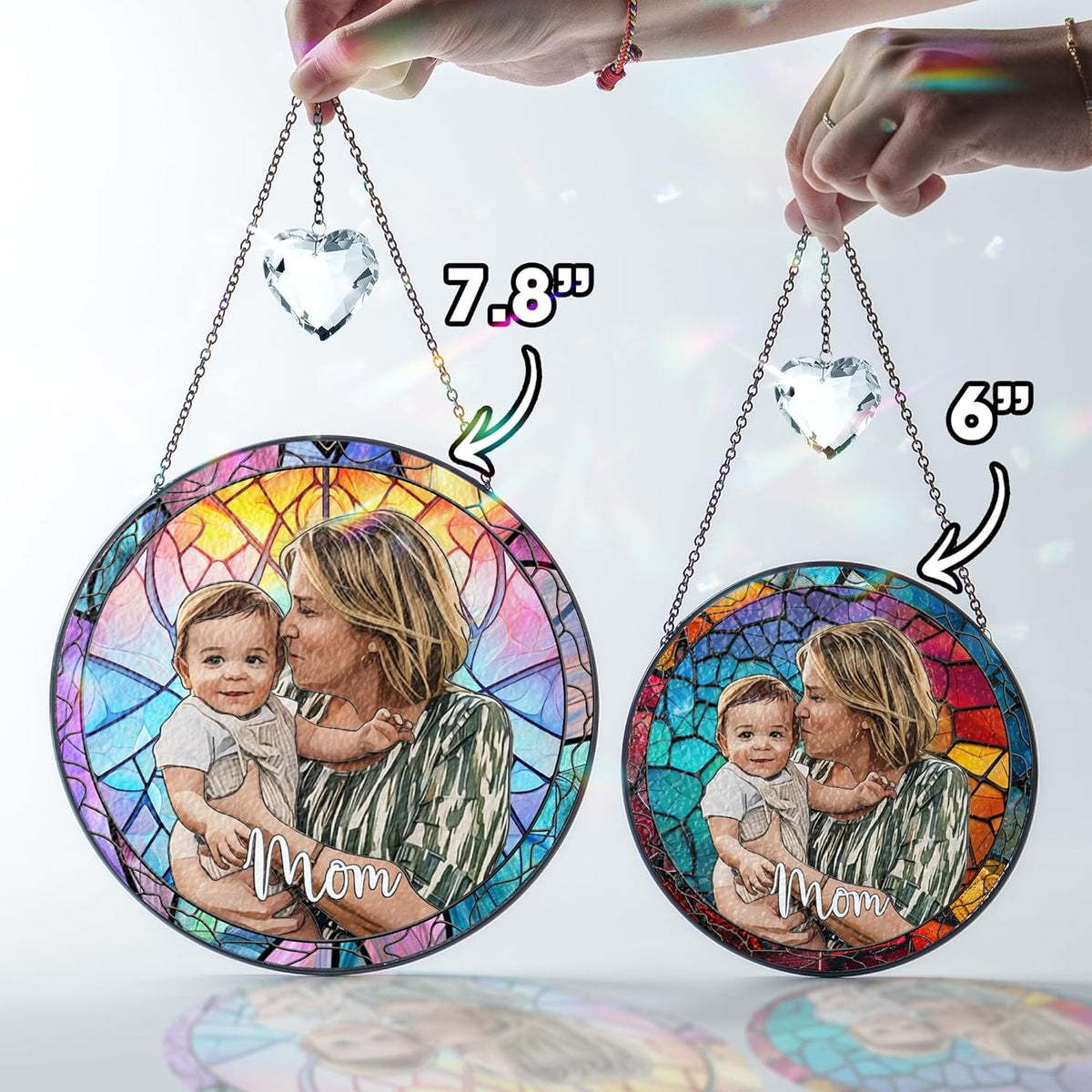 Personalized Grandma Stained Glass Suncatcher, Photo Family Faux Stained Glass Window Hanging