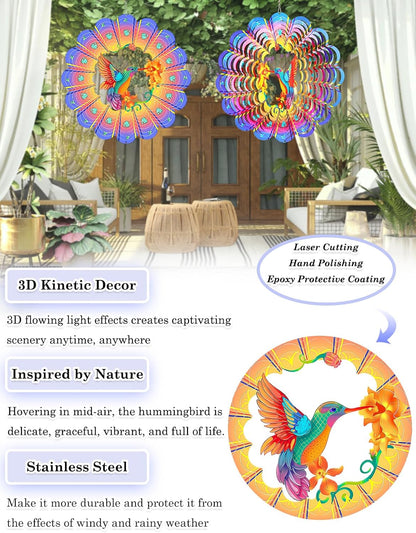 Hummingbird Wind Spinner-3D Metal Hanging Wind Spinners, Perfect Ornament Gifts for Women/Men, 12