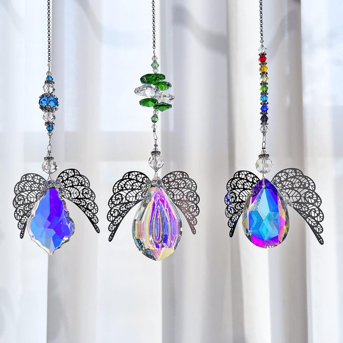 H&D HYALINE & DORA Metal Angel Wing Pendant with Rainbow Crystal Prisms Suncatcher Window Home