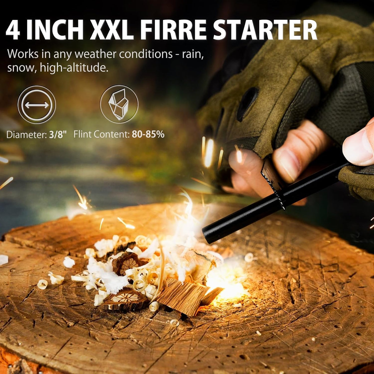 NedFoss Survival Knife with Fire Starter and Kydex Sheath, 9.25" Full Tang Fixed Blade Camping