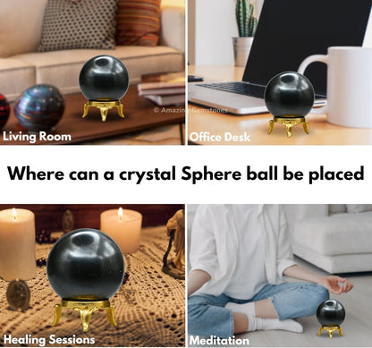 Amazing Gemstone Hematite Crystal Ball with Stand - 2 Inches Crystal Sphere Meditation Balls for