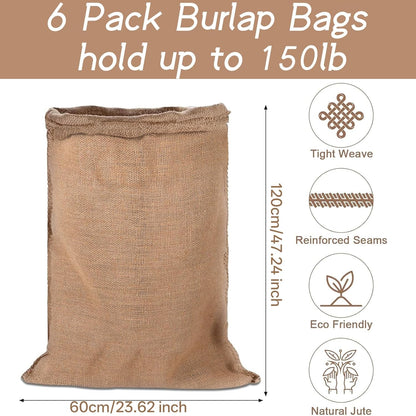 Kmise Premium Tightly Woven Burlap Potato Sack Race Bags (Pack of 6)，48"x25" Natural Jute Burlap