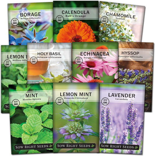 Sow Right Seeds - Large Herbal Tea Garden Seed Collection for Planting - Lemon Balm, Mint