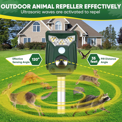 2 Pack Cat Repellent Outdoor Solar Ultrasonic Animal Repeller- Motion Activated Pest Deterrent