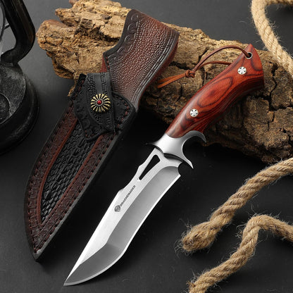 10.24" M390 Knives Hunting Knife Fixed Blade with Leather Sheath, Bushcraft Full Tang Knife