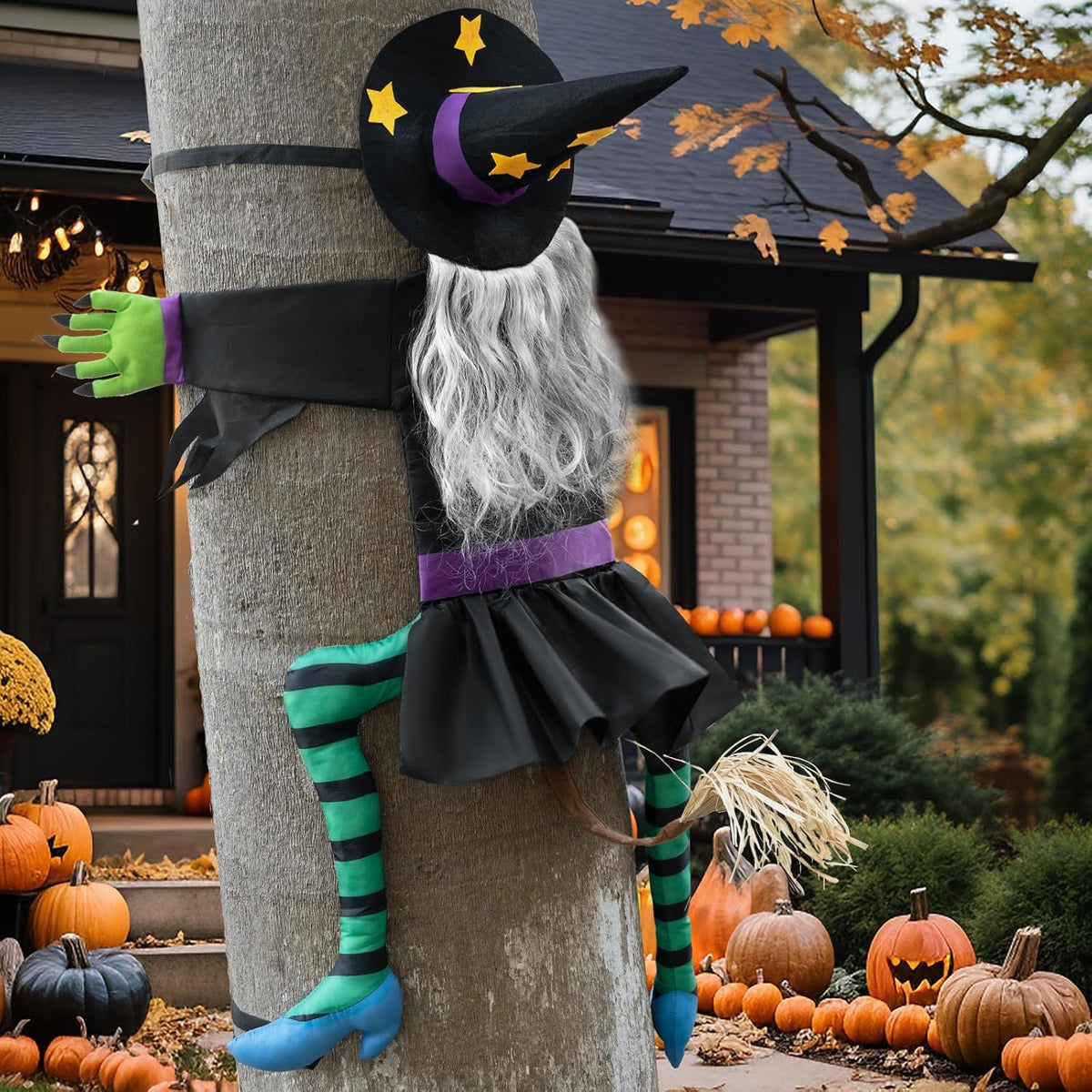 Crashing Witch for Halloween Decorations Outdoor: Hilarious Witch Decor with Adjustable Band for