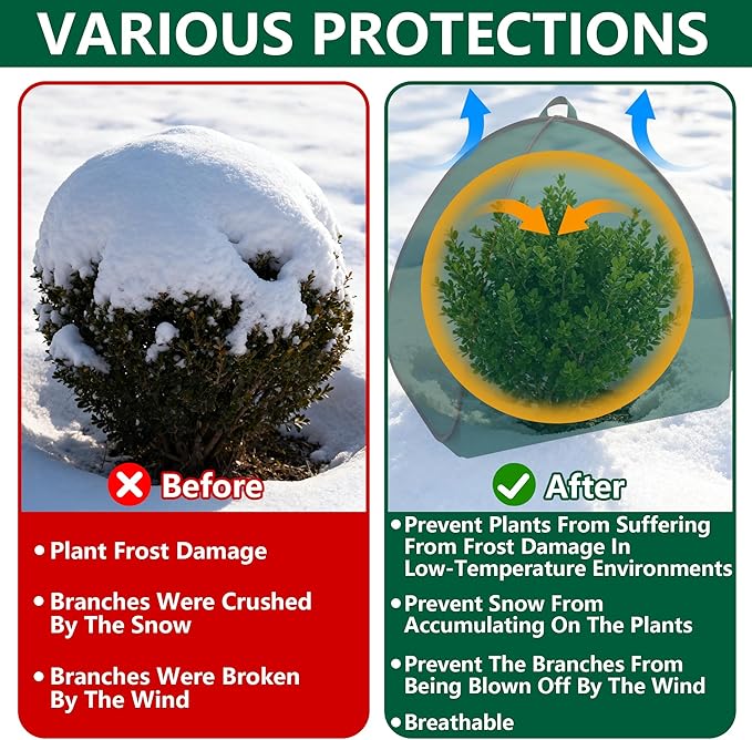 2 Pcs Pop Up Shrub Covers Frost Protection Tent, 30" x 28" x 28" Winter Plant Cover Freeze
