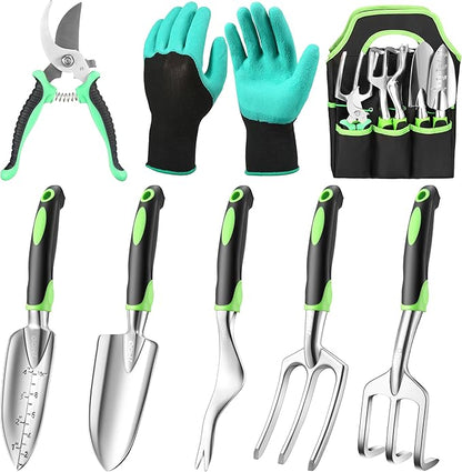 JMOO Garden Tools, 8-Piece Garden Tool Set with Non-Slip Ergonomic Handles, Lightweight Aluminum