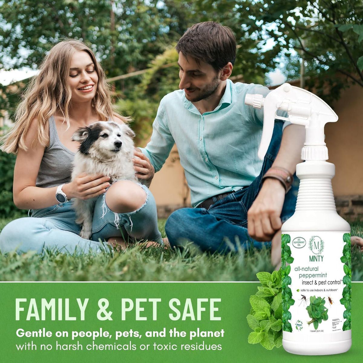 Minty Insect & Pest Control, Powerful & Natural 5% Peppermint Oil Spray for Ants, Spiders, Bed