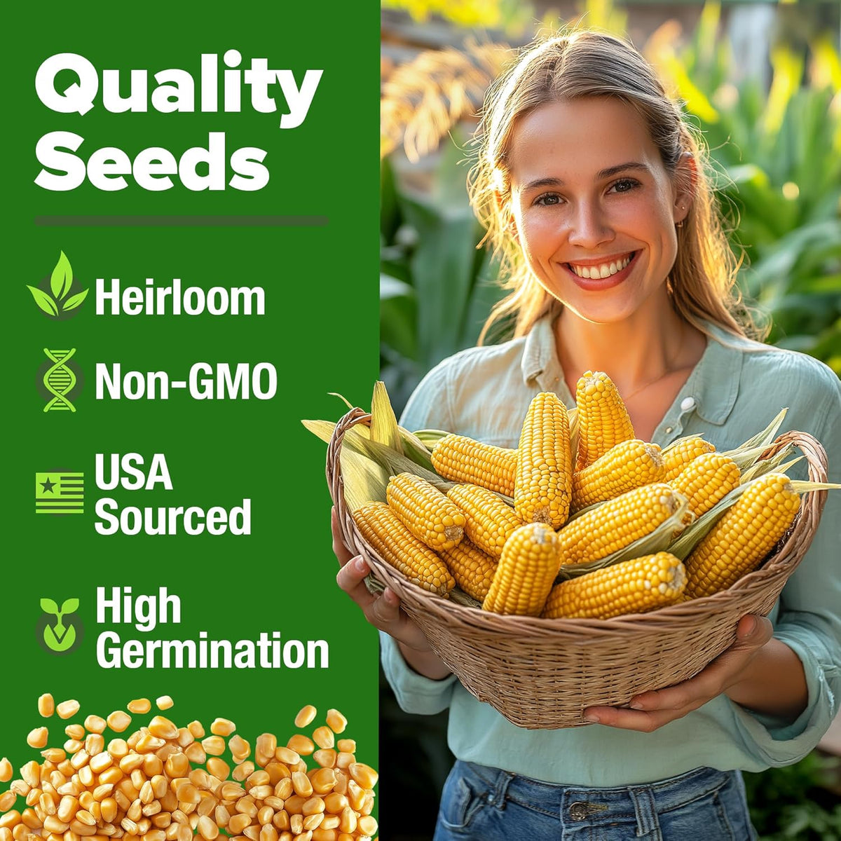 HOME GROWN Golden Bantam Corn 2 Pack – 200 𝗡𝗢𝗡-𝗚𝗠𝗢 𝗨𝗦𝗔 Heirloom Vegetable Seeds – Grow