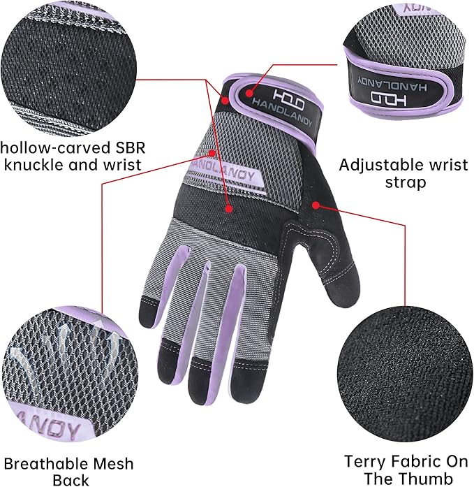 HANDLANDY Women Safety Work Gloves Utility Touch Screen Working Grip Glove for Yardwork Gardening