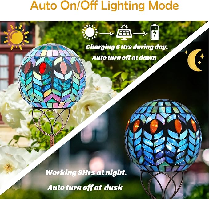 Afirst Solar Outdoor Garden Lights Decorative - Mosaic Solar Stakes Gazing Ball Waterproof Outdoor